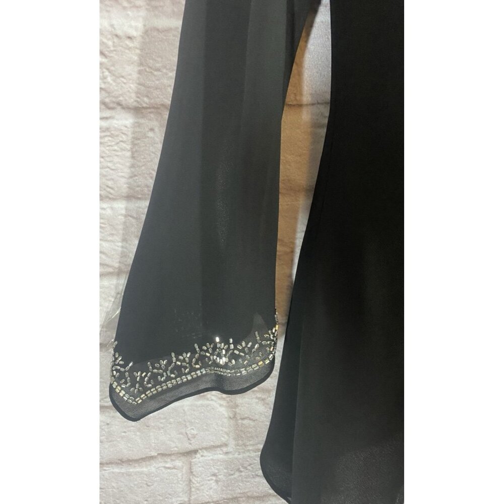 JR Nites By Caliendo Black Layered Tunic Top Silver Beads Asymmetrical Hemline 8 - Picture 6 of 10